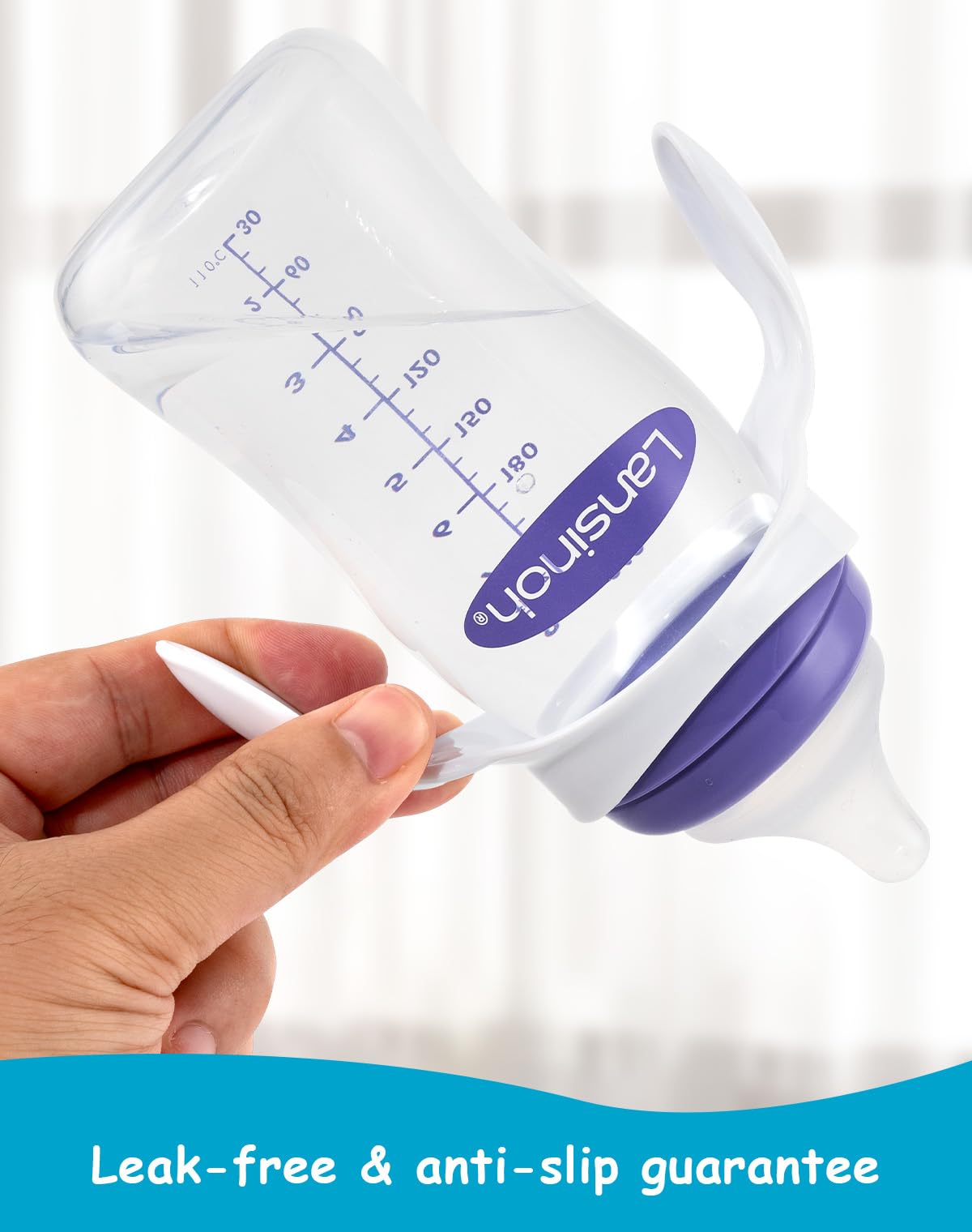 XUNICUTE leak-proof design prevents spills during feeding with Lansinoh bottles.