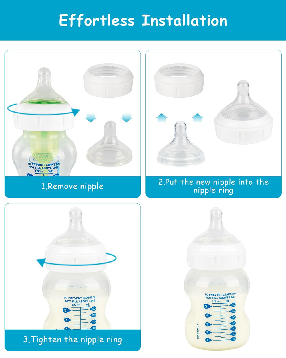 XUNICUTE Level 1 nipple compatible with Dr. Brown's Natural Wide-Neck bottle.