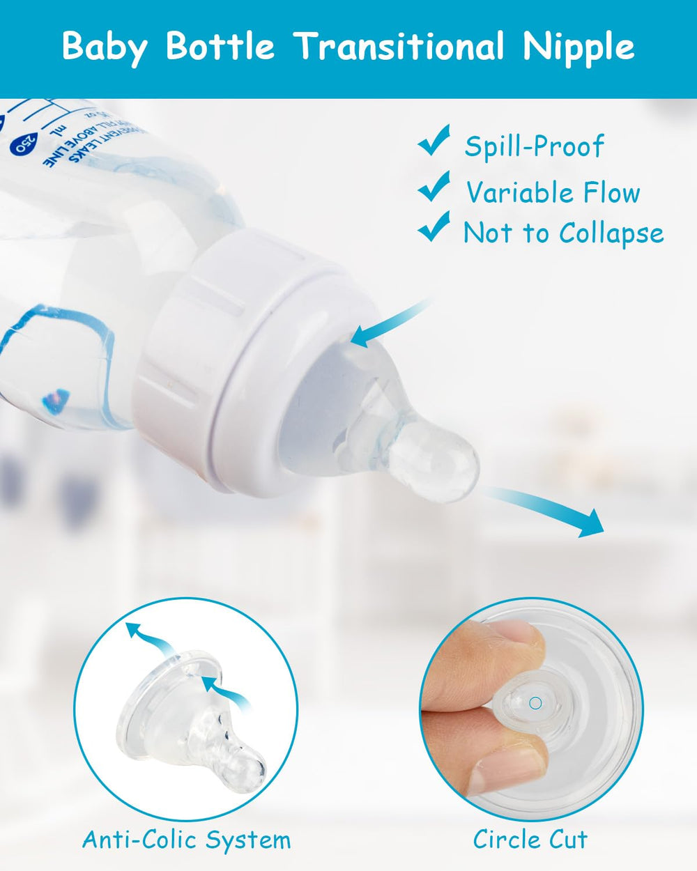 XUNICUTE 100% food-grade silicone nipple, BPA-free and PVC-free, dishwasher safe