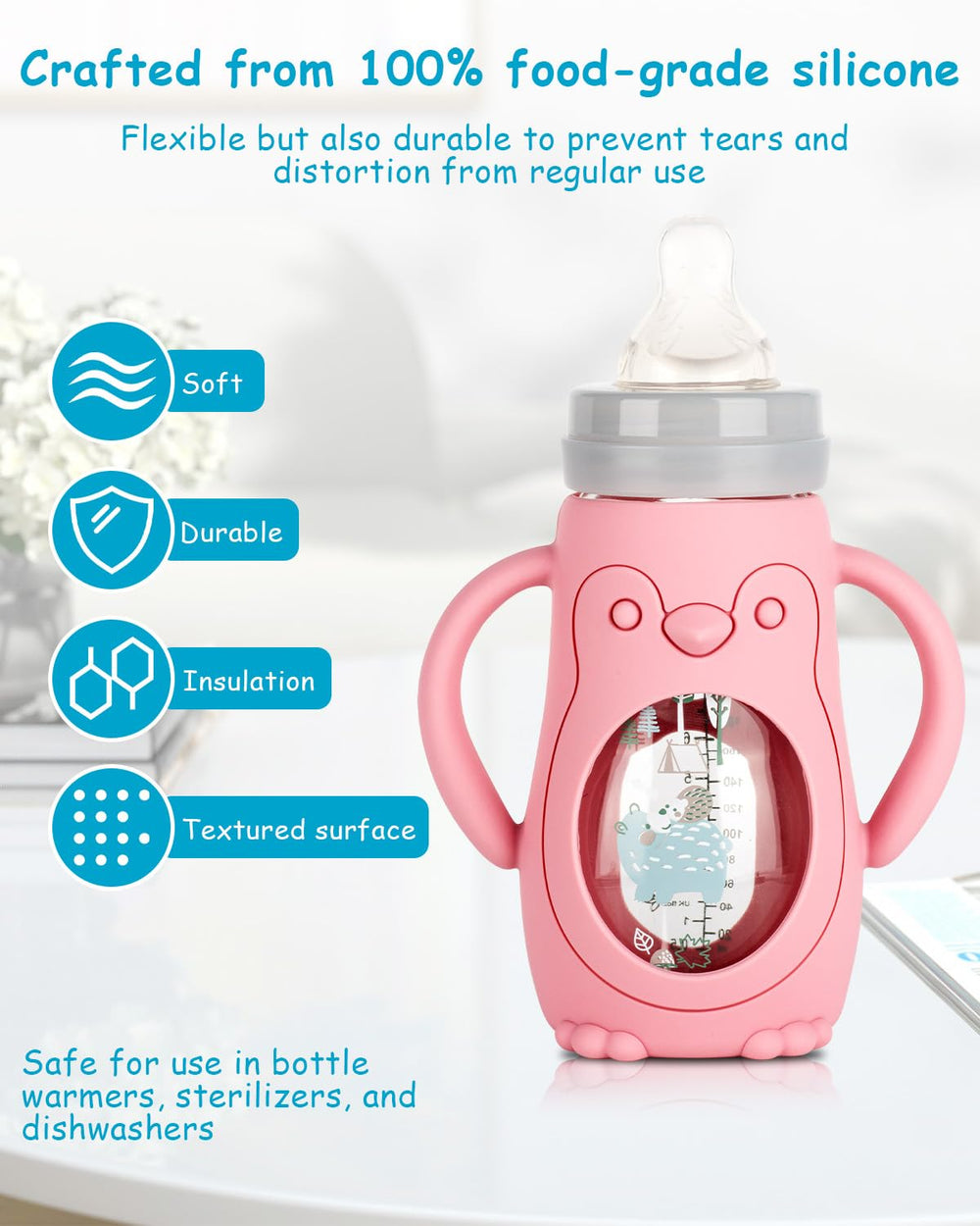 XUNICUTE green silicone sleeve for MAM 9oz bottle improves grip during feeds