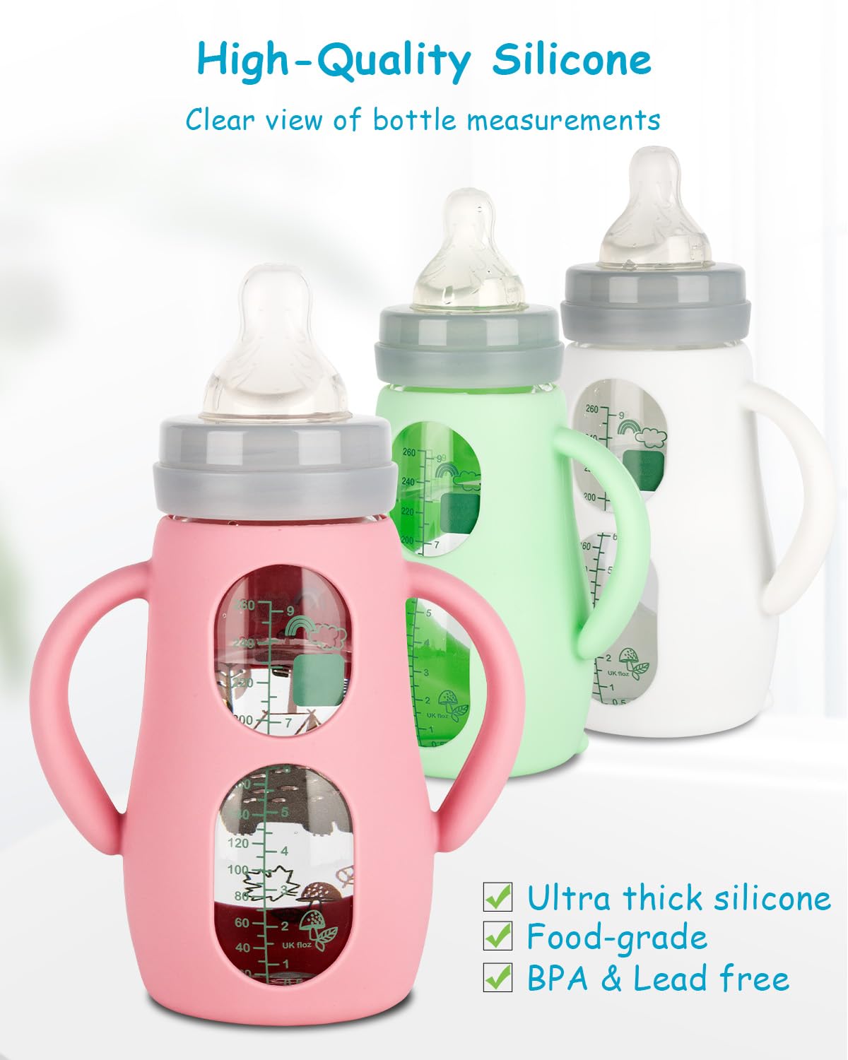 XUNICUTE pink silicone sleeve for MAM 9oz bottle helps keep milk warm longer