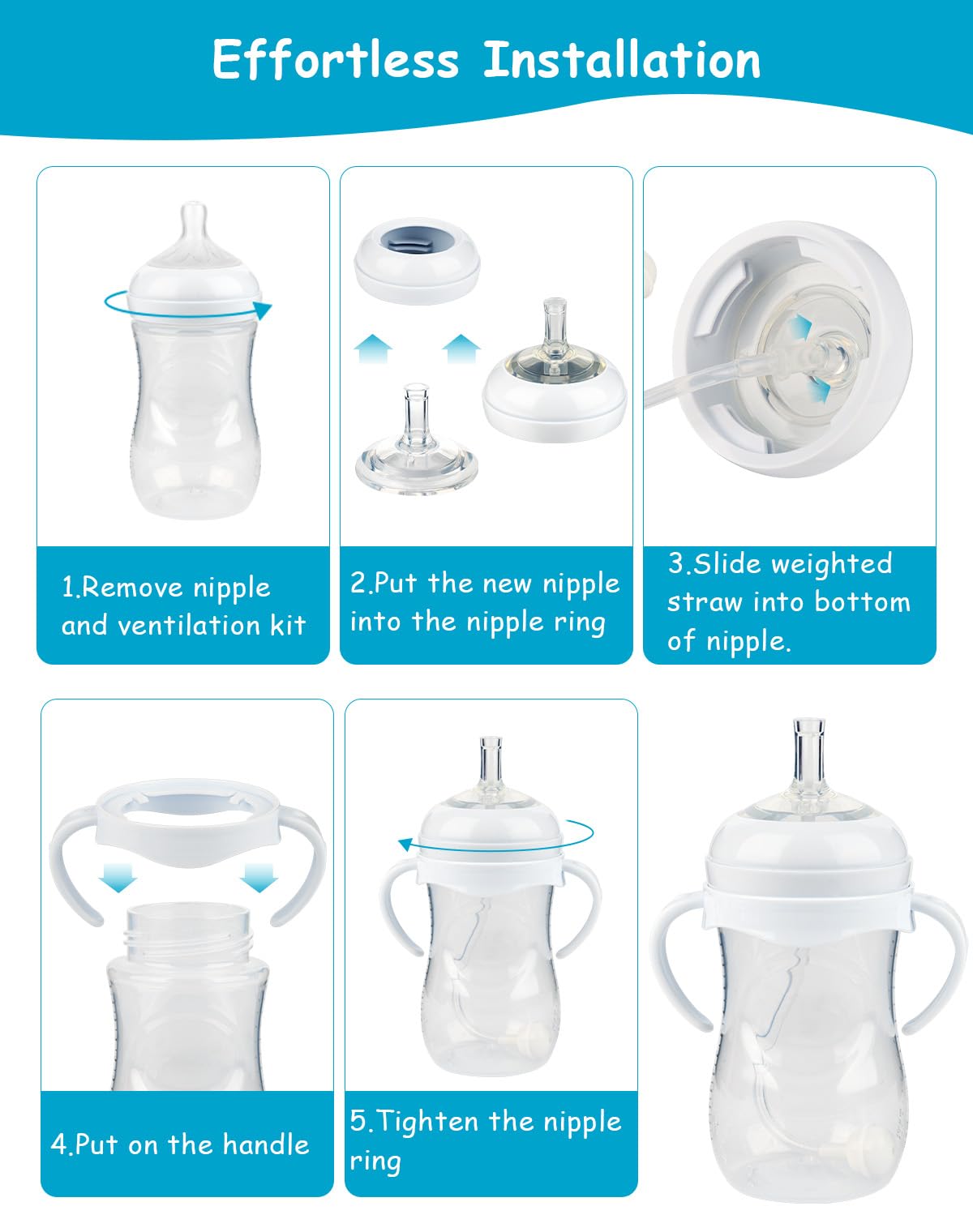 XUNICUTE silicone straw nipple provides soft, gum-friendly feel for toddlers