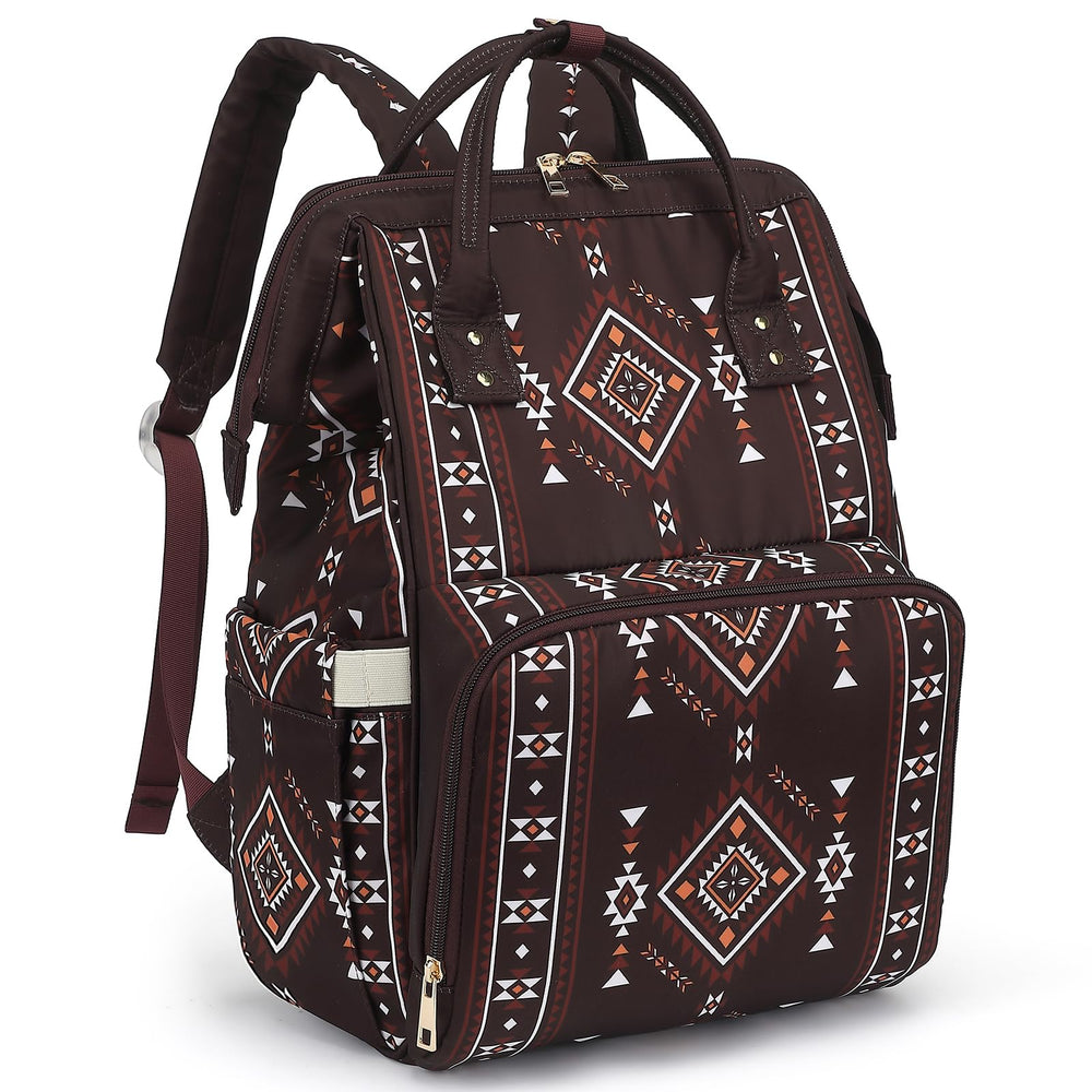 Xunteny Boho Diaper Bag Backpack coffee front view for stylish daily mom use