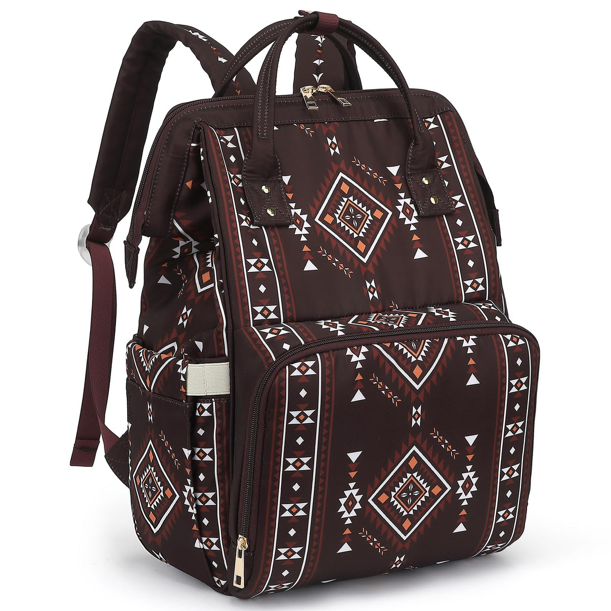 Xunteny Boho Diaper Bag Backpack coffee front view for stylish daily mom use