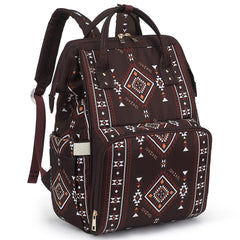Xunteny Boho Diaper Bag Backpack coffee front view for stylish daily mom use