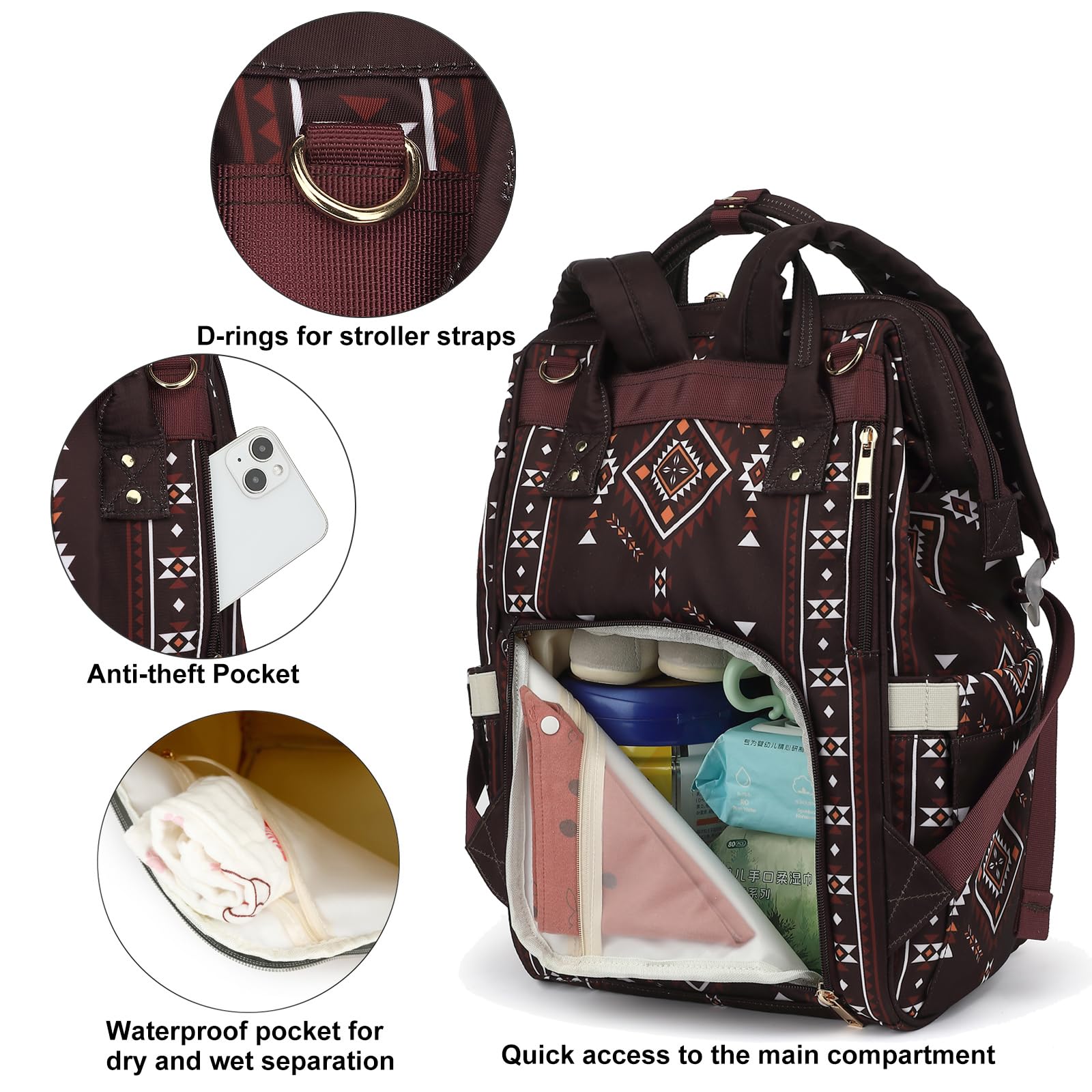 Xunteny Boho Diaper Bag insulated bottle pockets keep bottles warm
