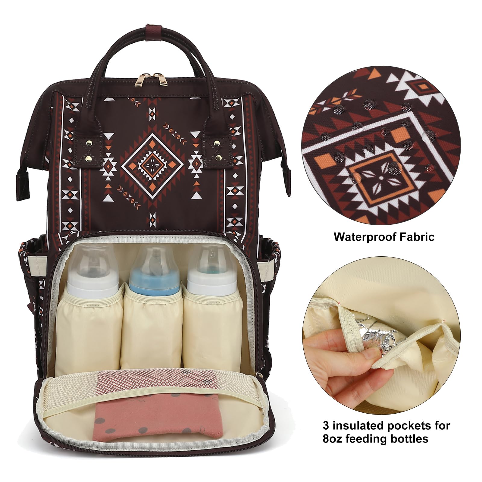 Xunteny Boho Diaper Bag with stroller straps attached for hands-free outings