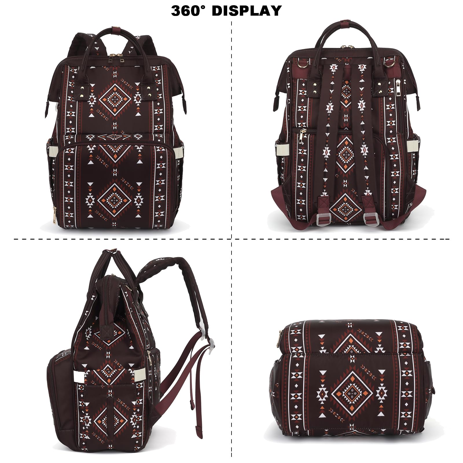 Xunteny Boho Diaper Bag waterproof polyester fabric easy wipe
