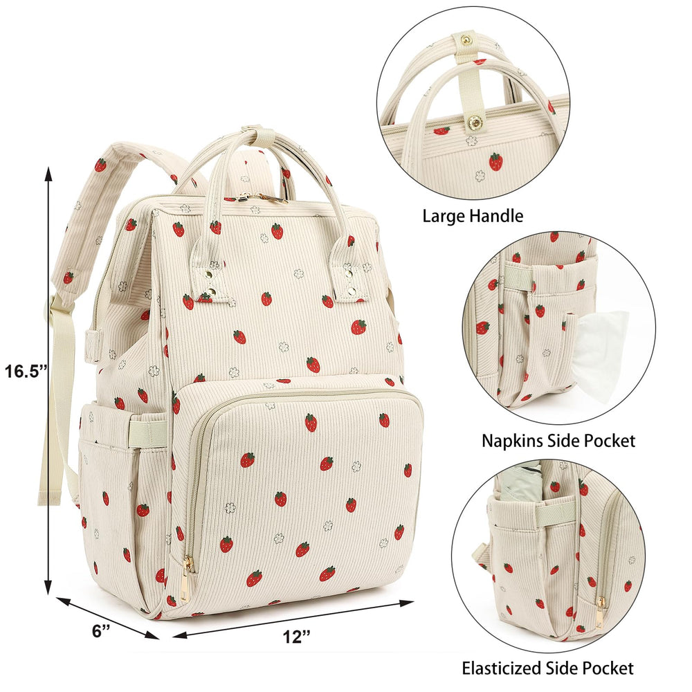 Xunteny corduroy diaper bag backpack ergonomic shoulder straps reduce fatigue during longer outings.