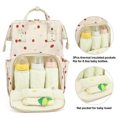 Xunteny corduroy diaper bag backpack front insulated bottle pockets help keep temperatures stable.