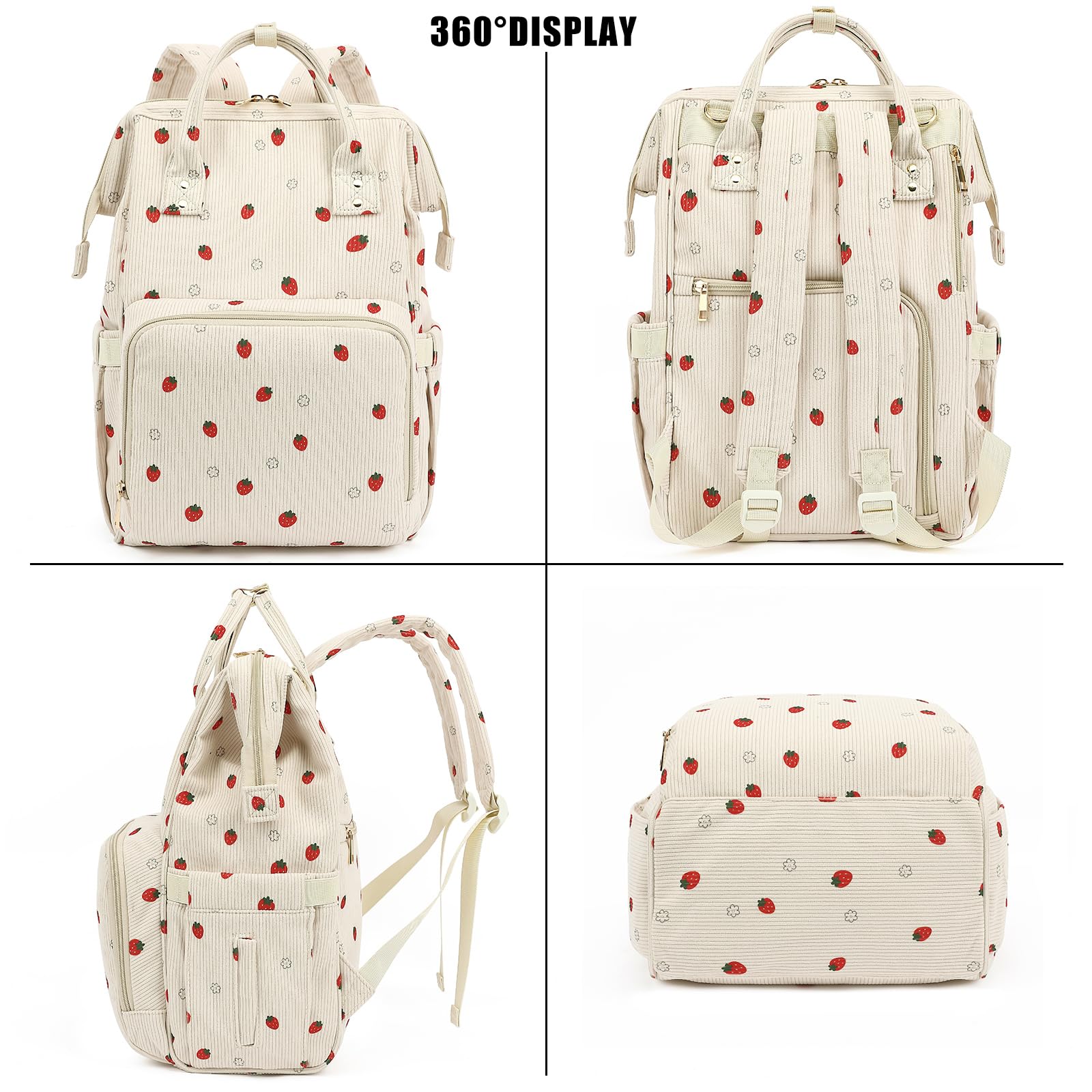 Xunteny corduroy diaper bag backpack large capacity fits diapering needs and baby gear.