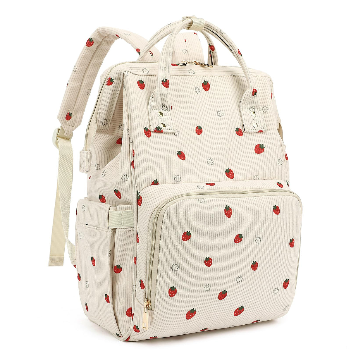 Xunteny corduroy diaper bag backpack with a spacious main compartment for easy baby essentials access.