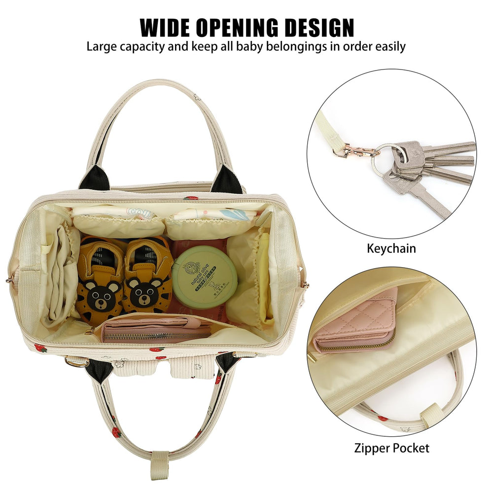 Xunteny corduroy diaper bag backpack wet-dry separation keeps soiled items isolated from clean gear.
