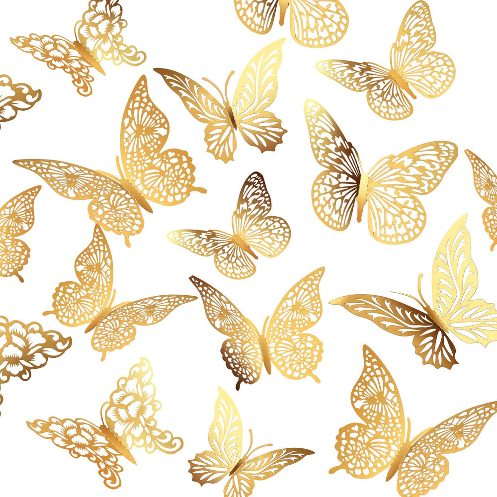 XUNXMAS 3D gold butterfly wall decor closeup highlights intricate metallic cutouts for a striking room accent