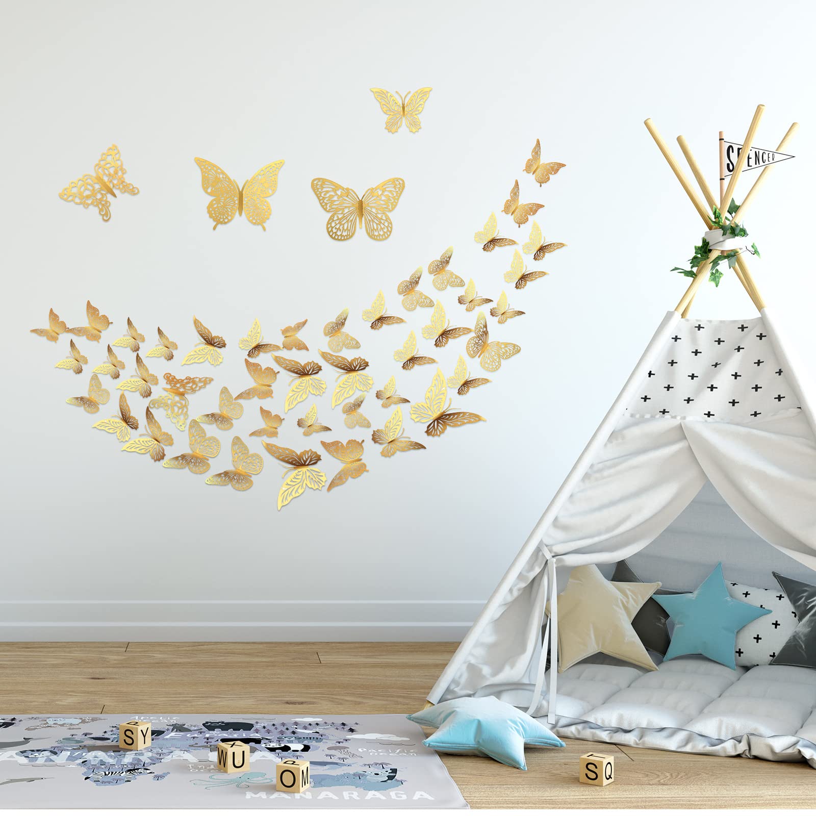 XUNXMAS 3D gold butterfly wall decor removable adhesive leaves no marks