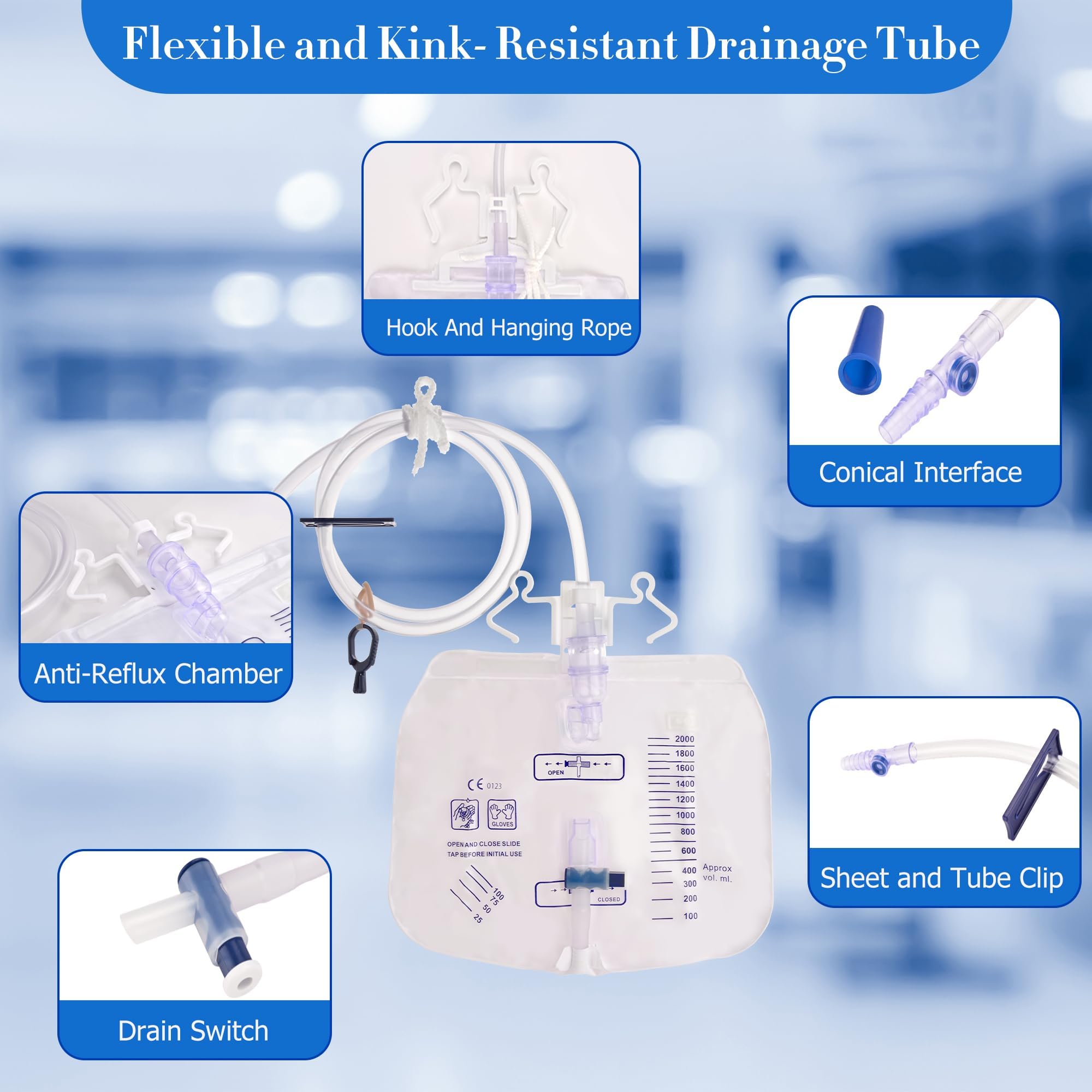 XUONFEE catheter bag clip and hanging setup for easy bedside positioning
