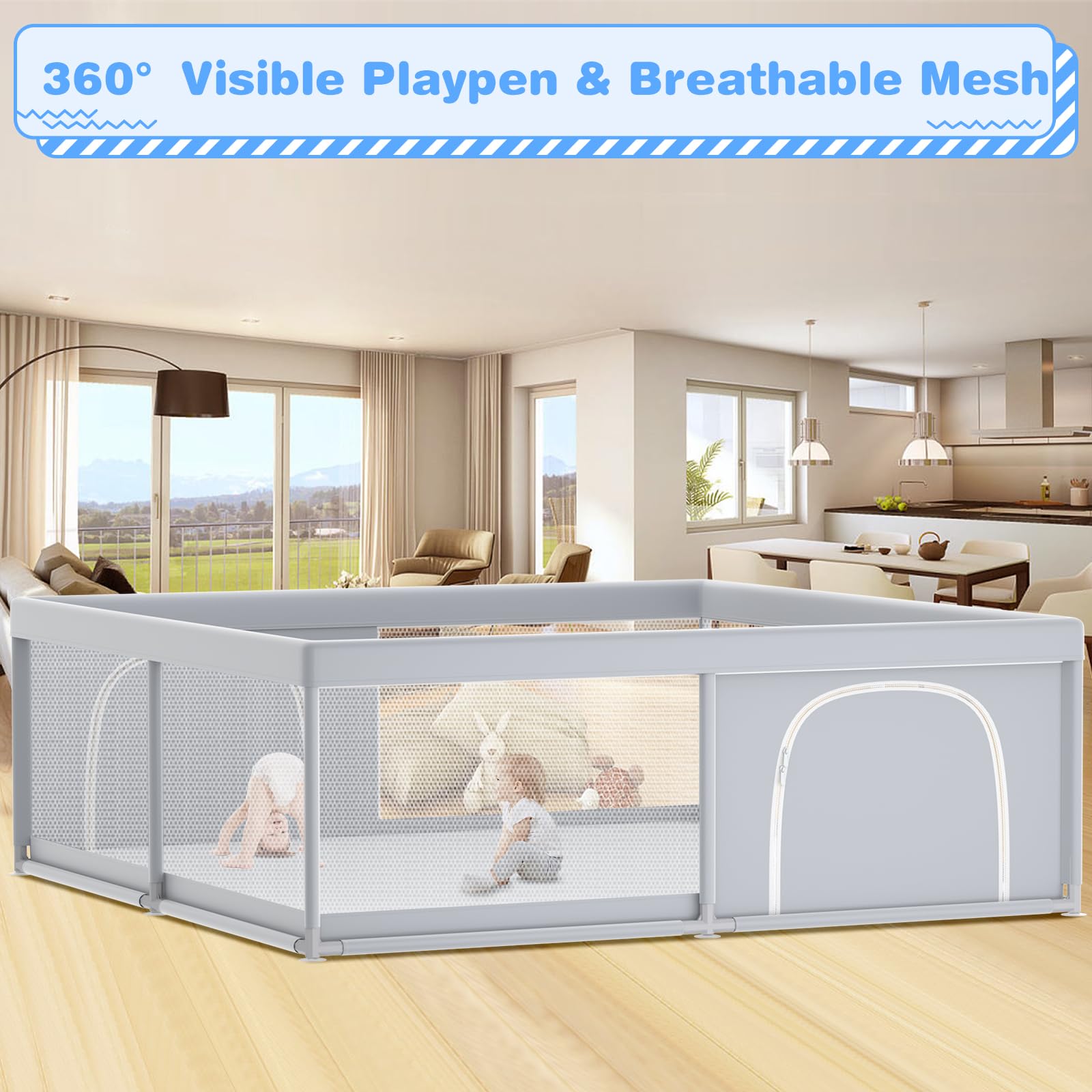 XVISHX baby playpen 360-degree vision design enables easy monitoring