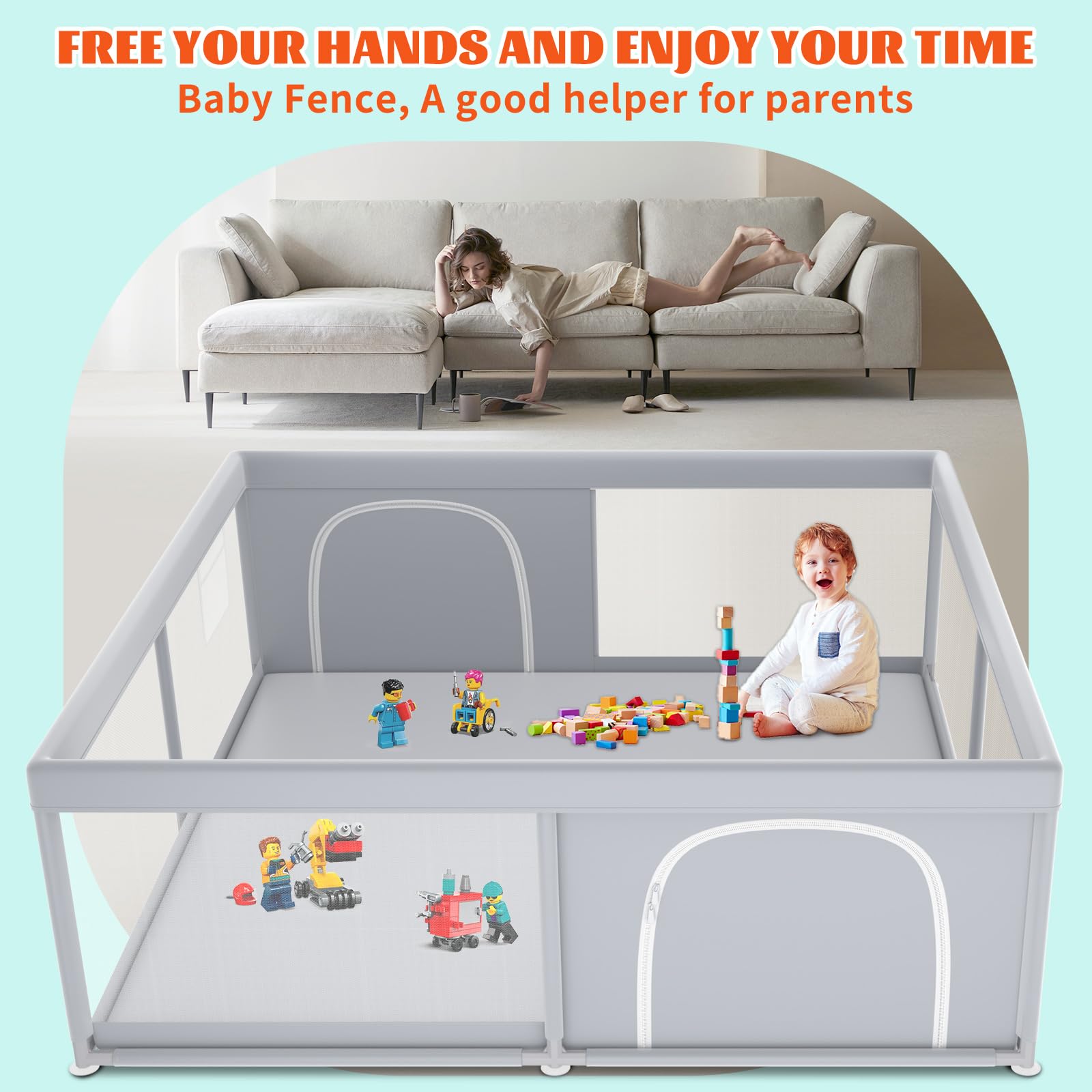 XVISHX Baby Playpen 360 vision for easy supervision from any room