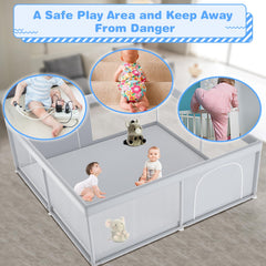 XVISHX baby playpen assembled view demonstrates tool-free setup for busy parents