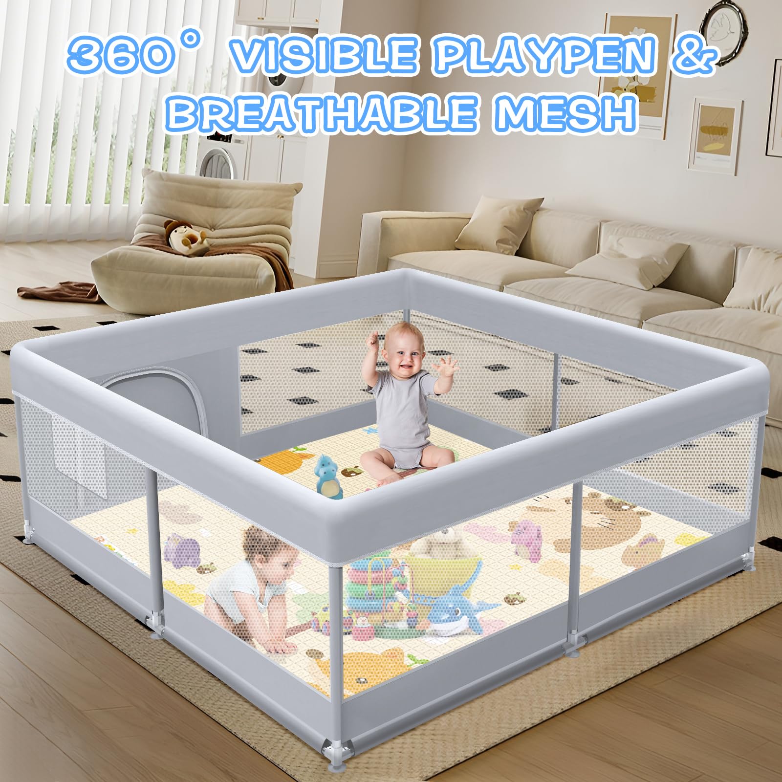XVISHX playpen shown indoors, ideal for safe family playtime.