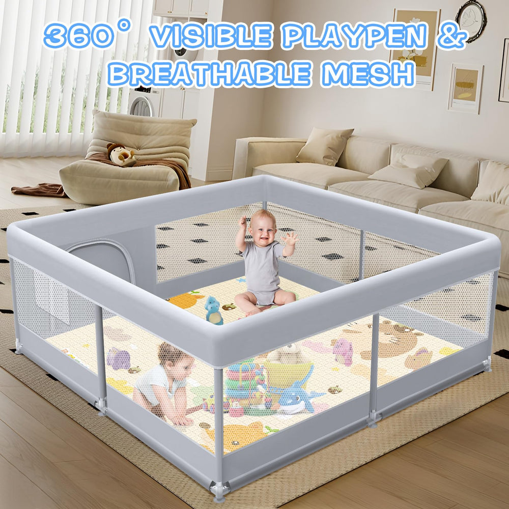 XVISHX playpen shown indoors, ideal for safe family playtime.