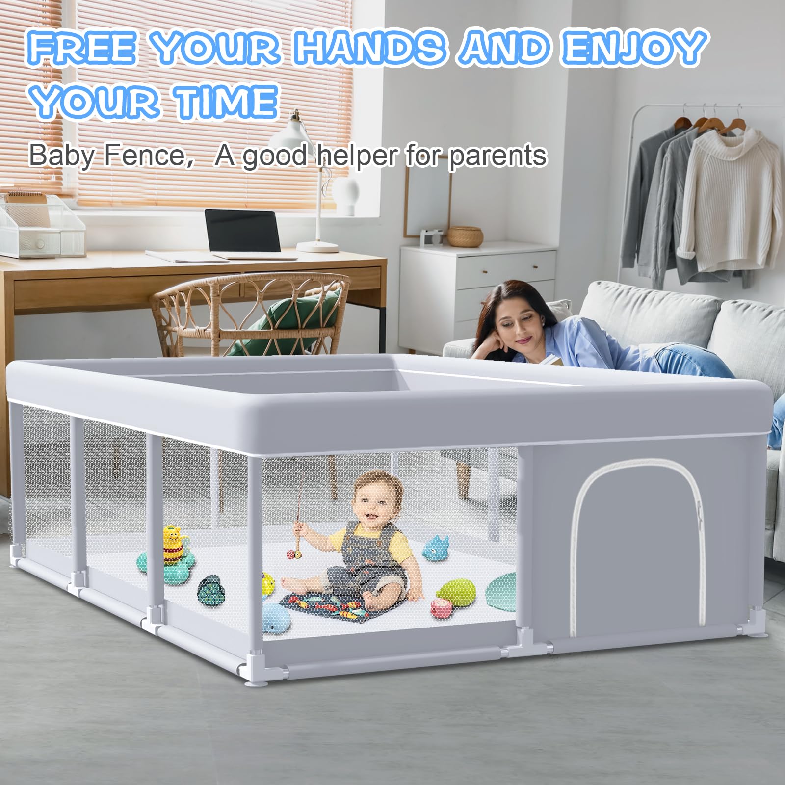 XVISHX playpen used outdoors in a garden setting