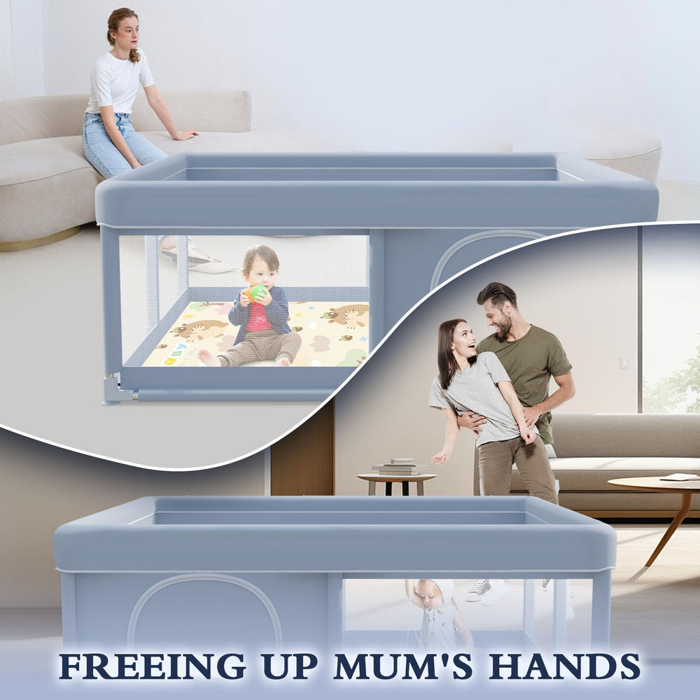 XVISHX baby playpen outdoors on flat surfaces.