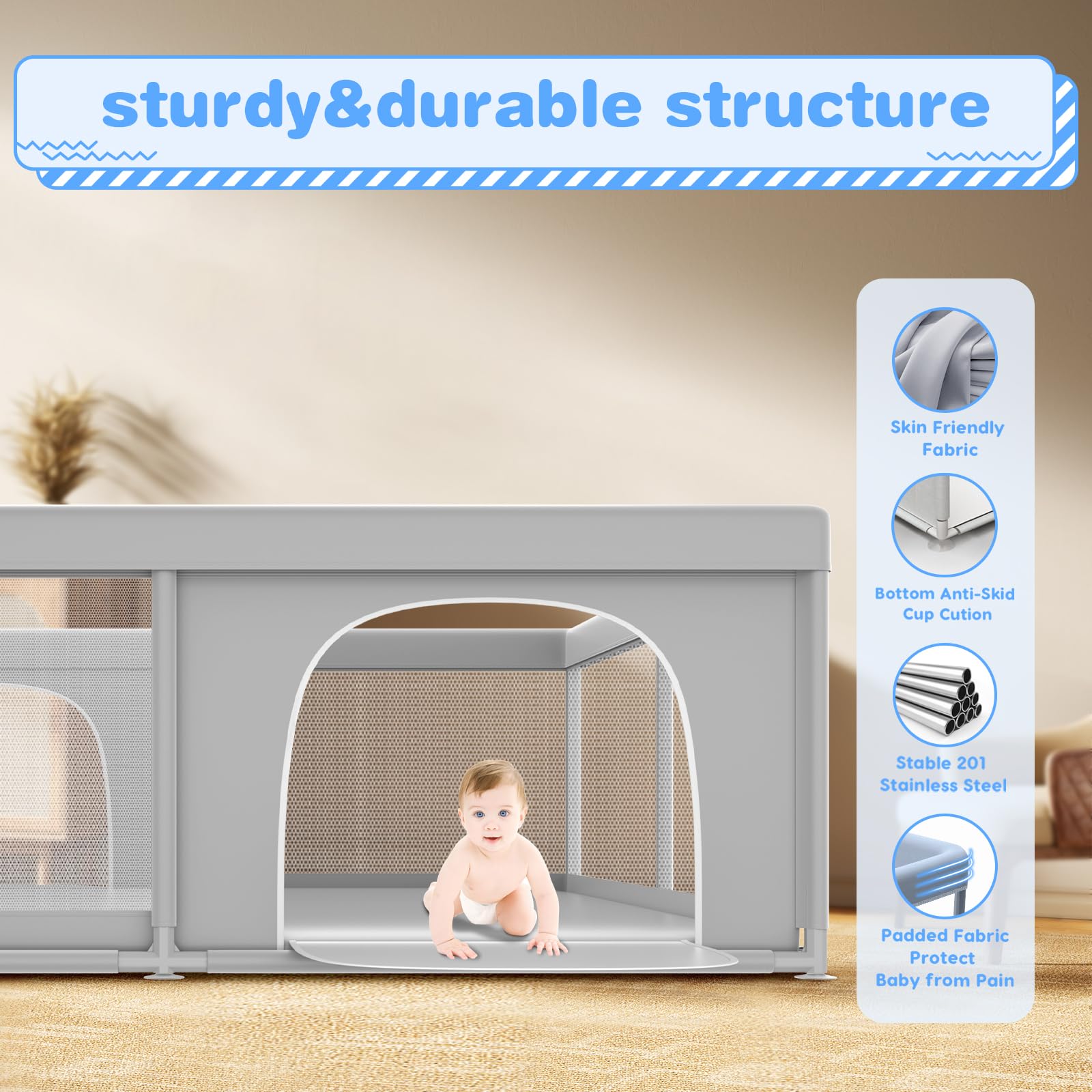 XVISHX baby playpen base with safety suction cups offers stable setup