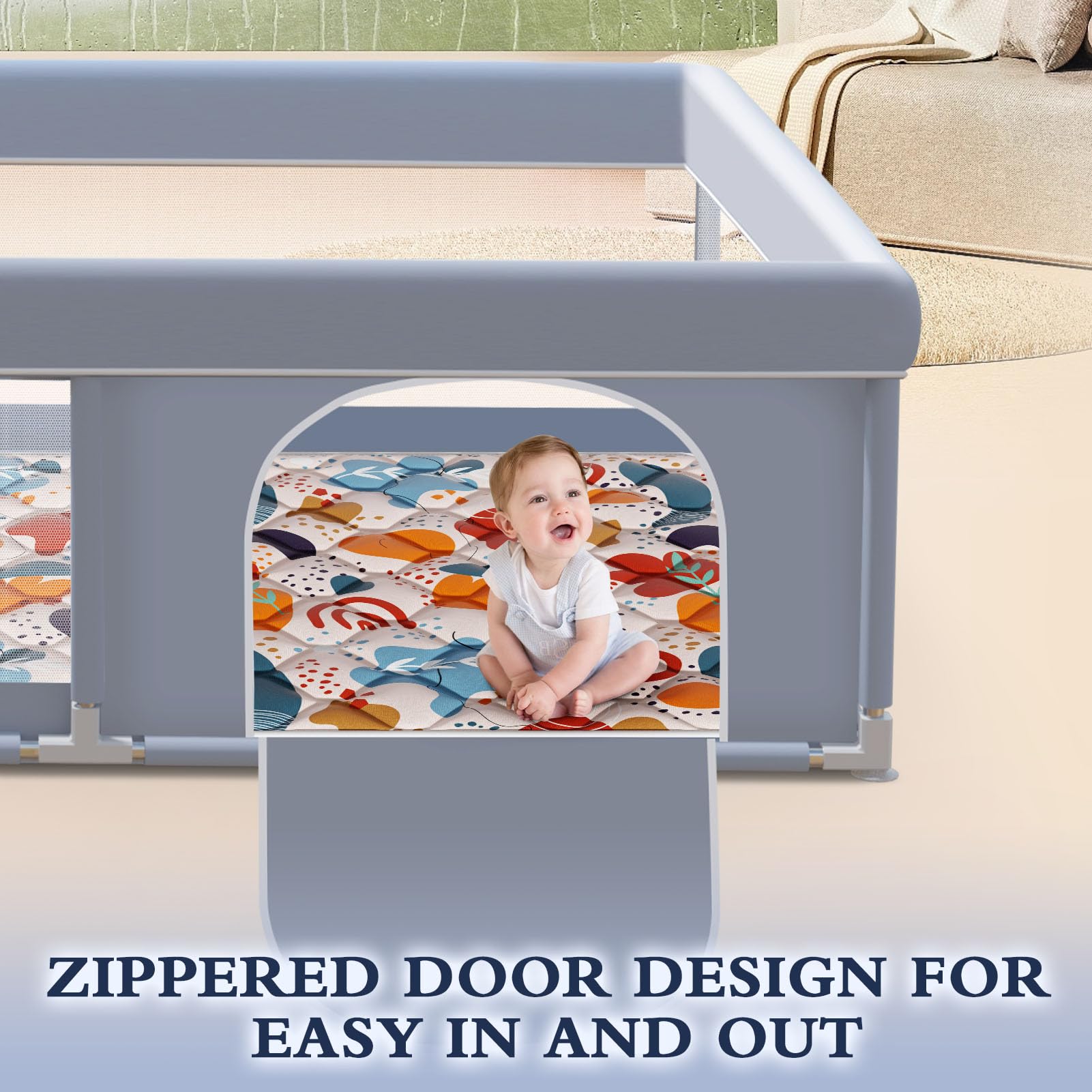 XVISHX base suction cups keep the playpen steady on slick floors.