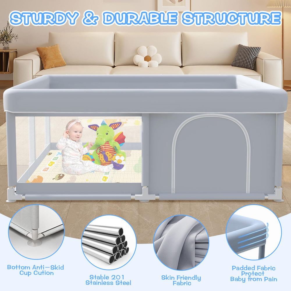 XVISHX padded mat included for cushioned crawls and tummy time.