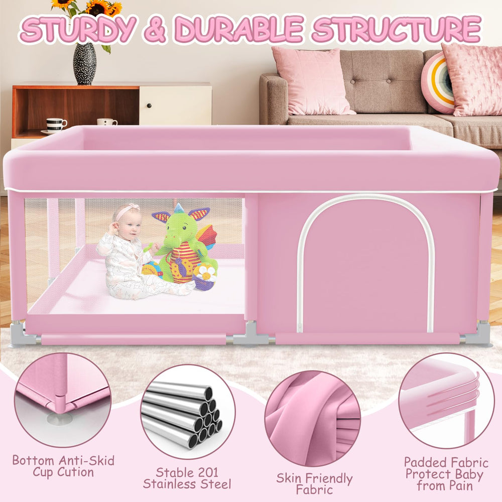 XVISHX anti-slip base keeps the playpen steady on floors