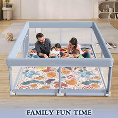 XVISHX playpen mat coverage protects the floor while kids crawl and explore.