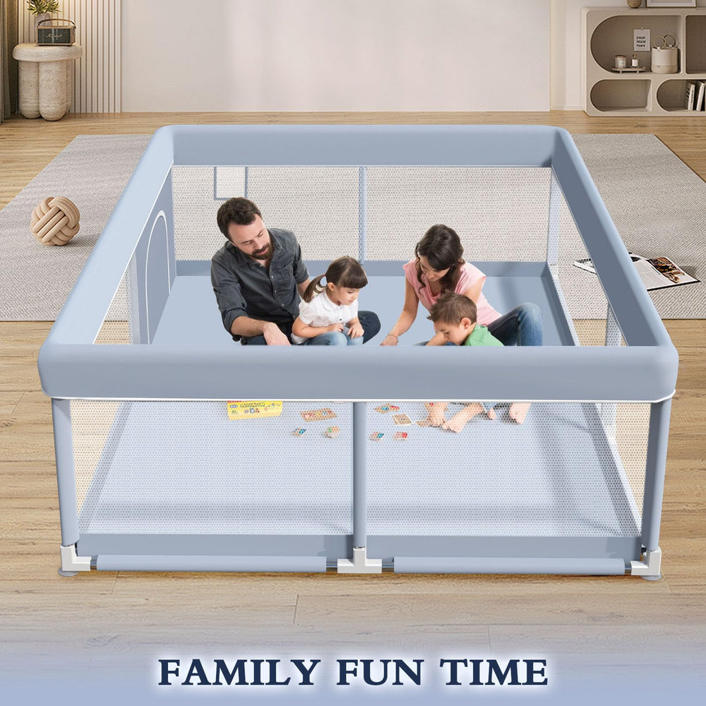 XVISHX playpen works indoors or outdoors for versatile supervision.
