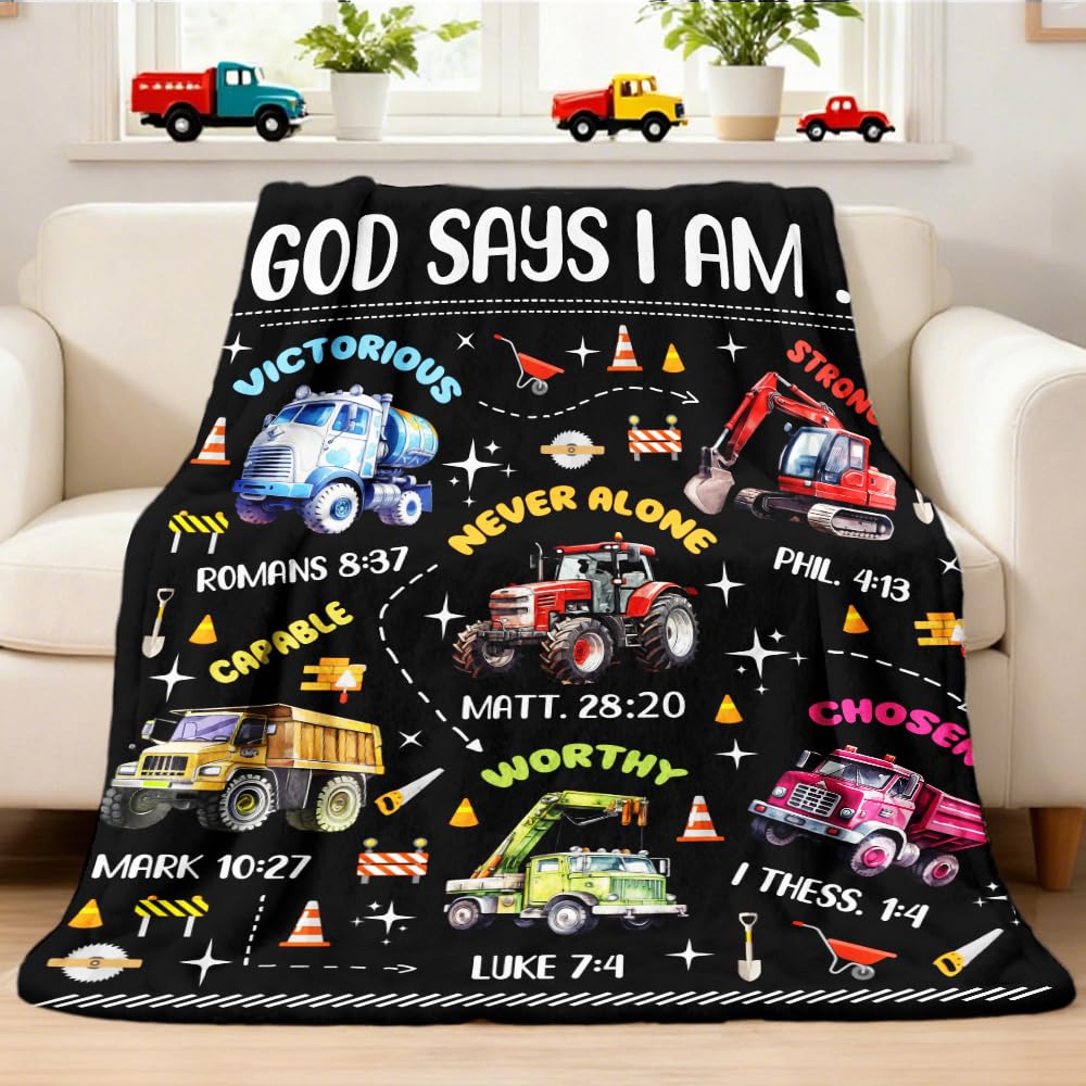 Xvx-Boom Kids Christian Truck Blanket soft flannel for cozy playtime and warm naps
