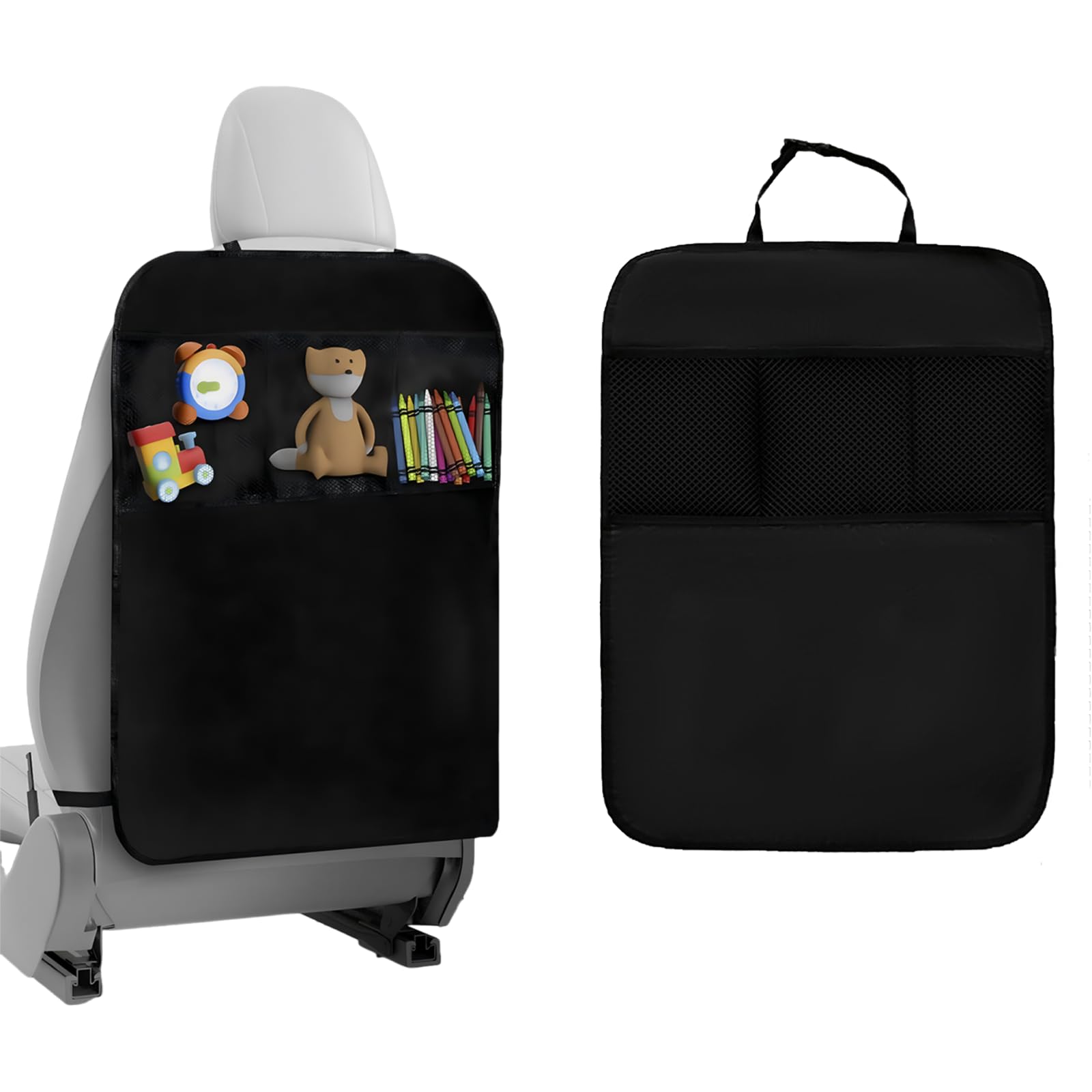 XYJNYO back seat kick mat protector with 3 pockets keeps kids organized on trips
