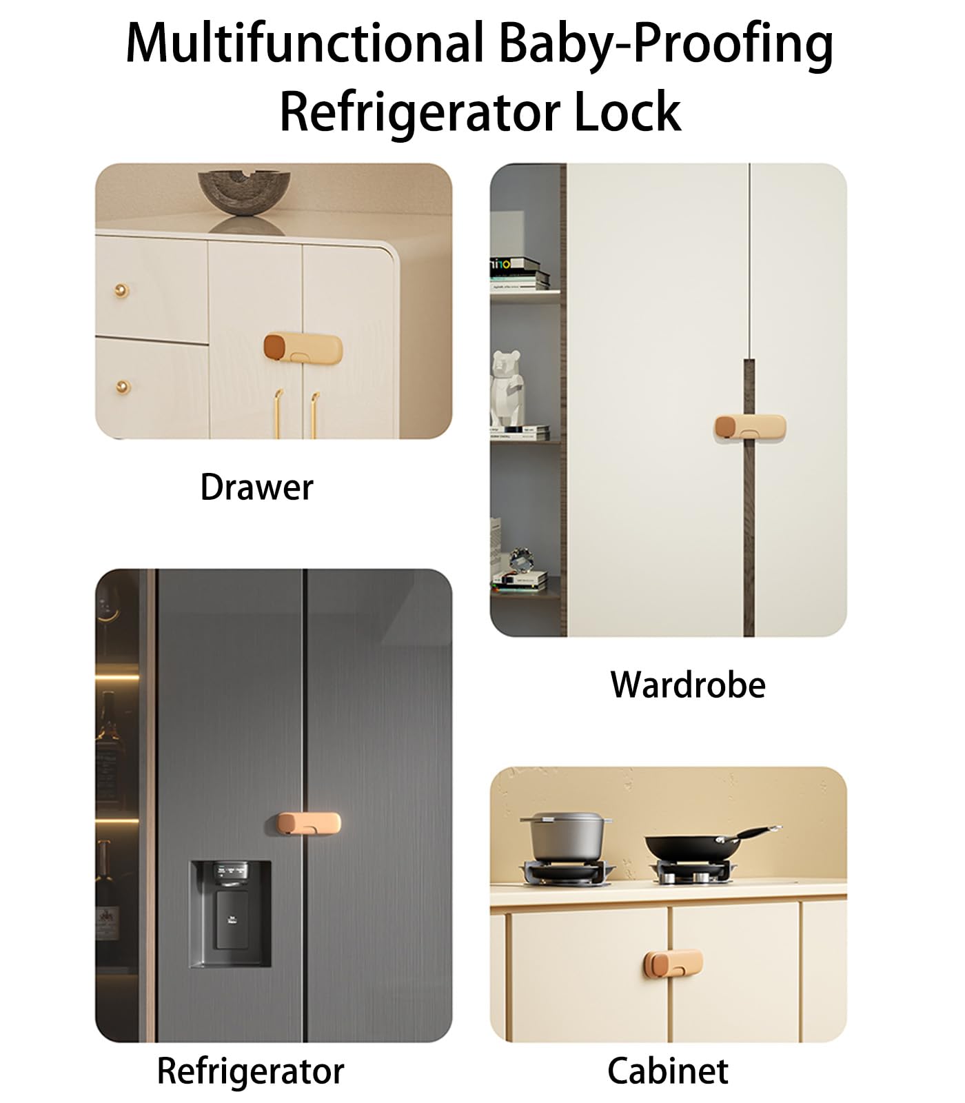 Xylionme cabinet drawer safety locks shown with strong 3M tape