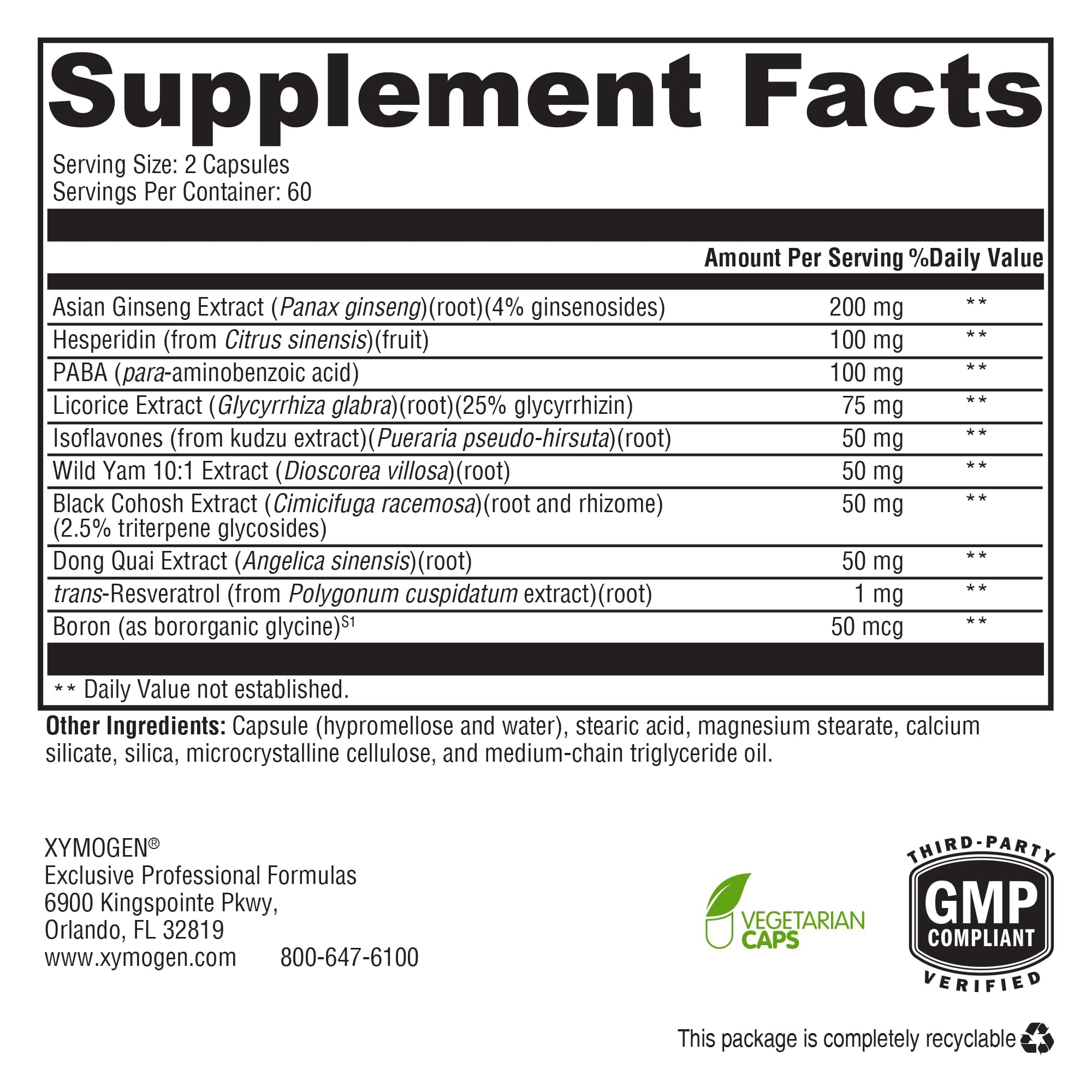 Close-up of Xymogen MedCaps Menopause capsules ready for daily use