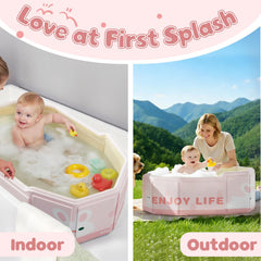 Xynzanic collapsible baby bath tub with ergonomic backrest for comfortable seating.