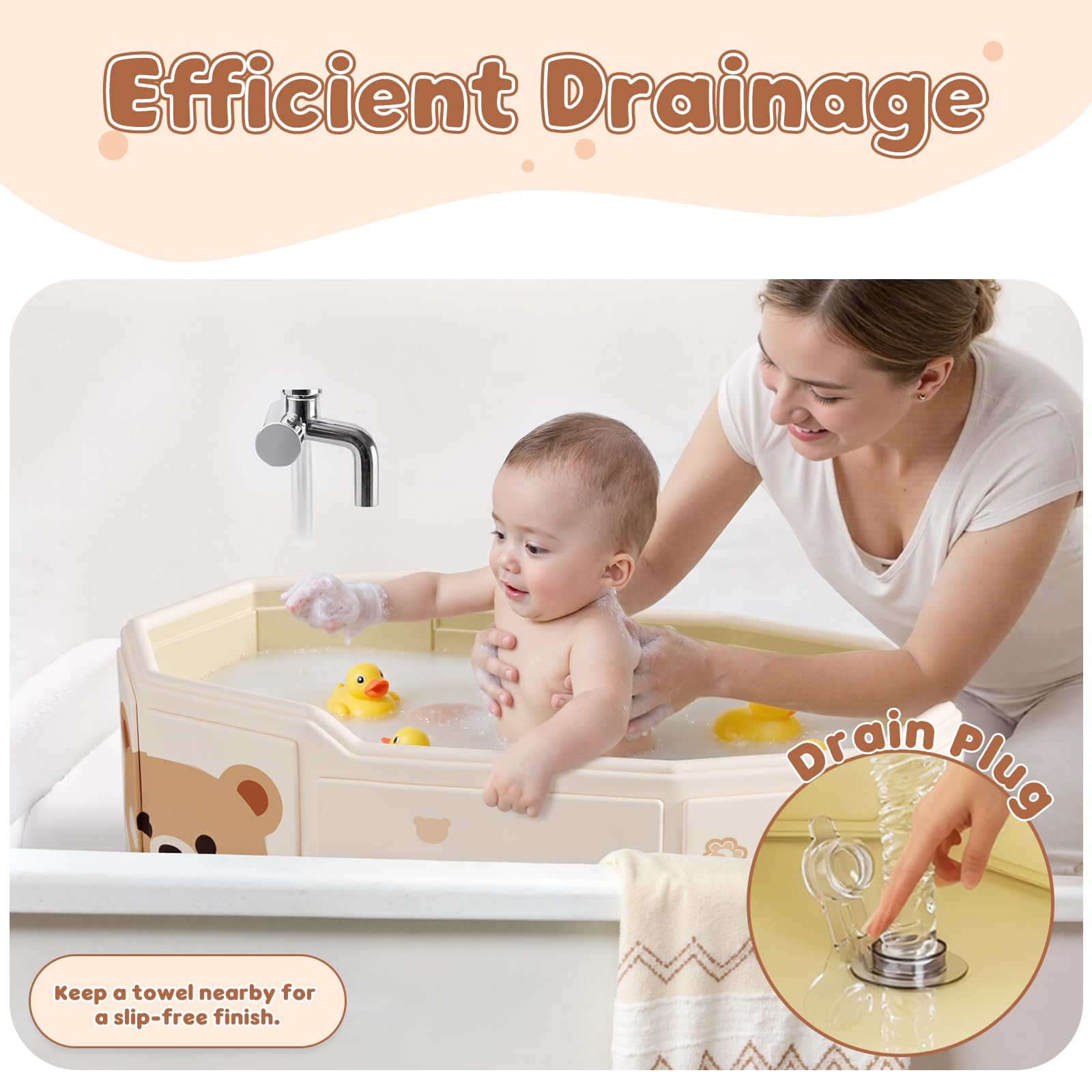 Xynzanic collapsible baby bathtub easy-clean and quick-dry surface for simple maintenance