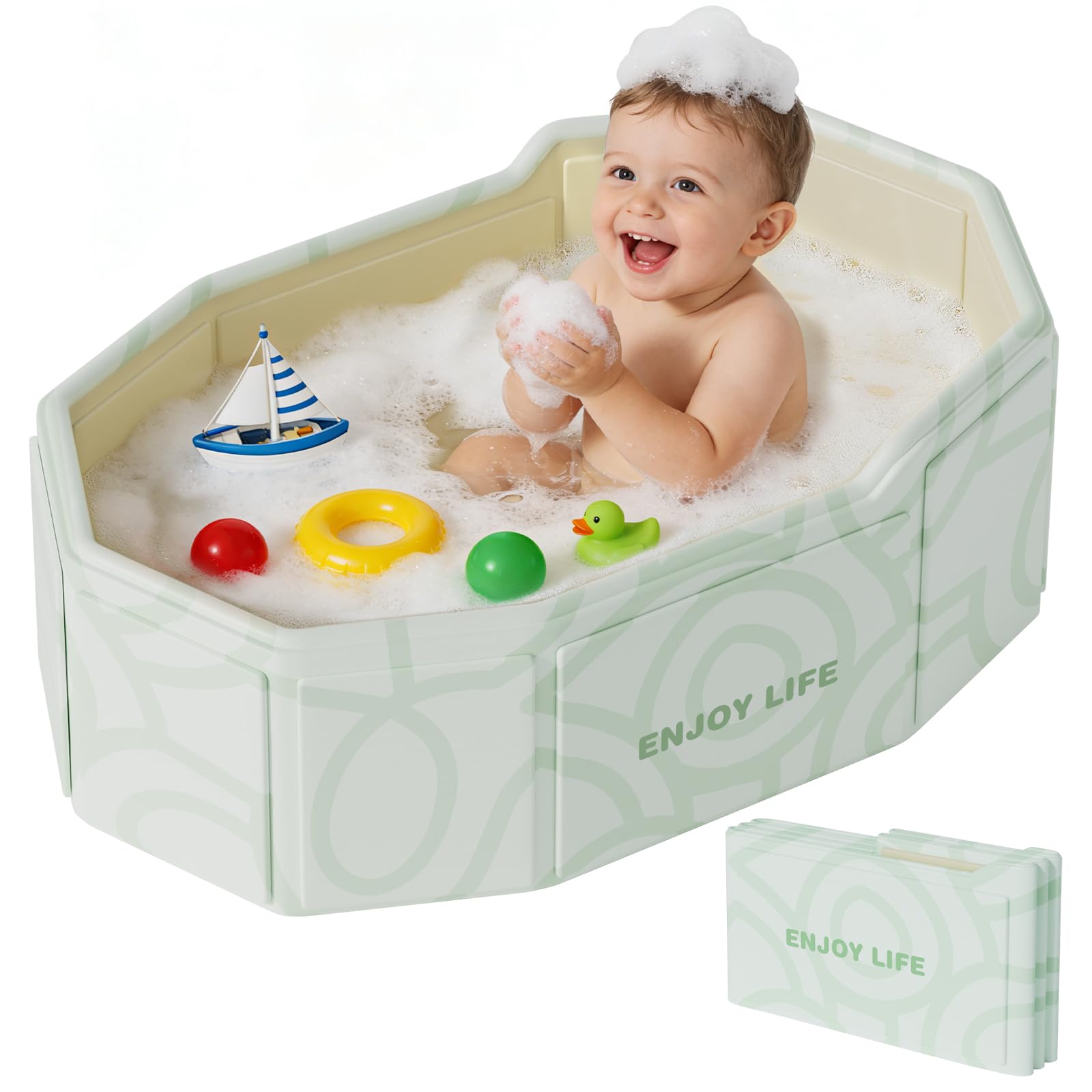 Xynzanic collapsible baby bathtub folded for compact storage.