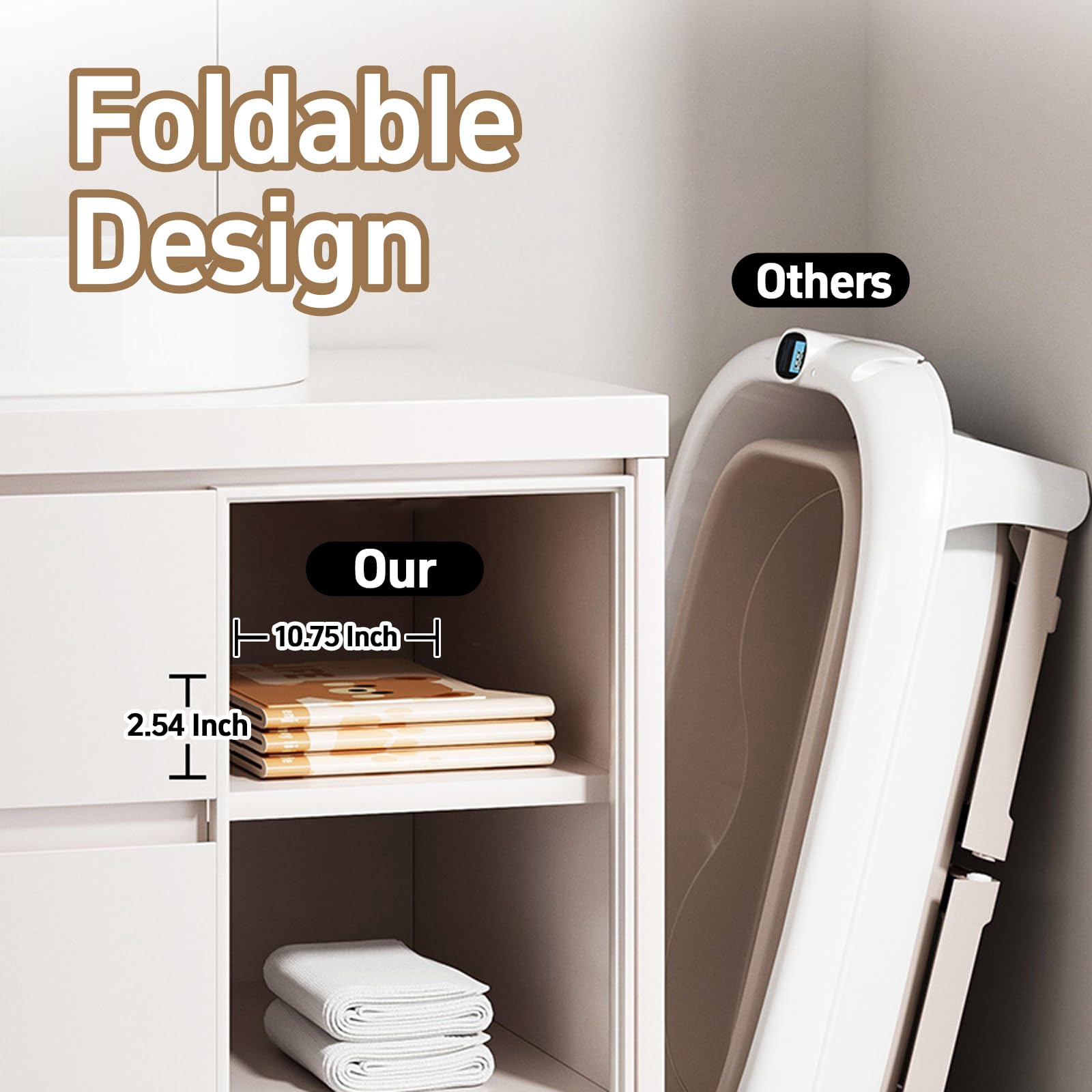 Xynzanic collapsible baby bathtub fits in small spaces for easy storage behind a door or sink