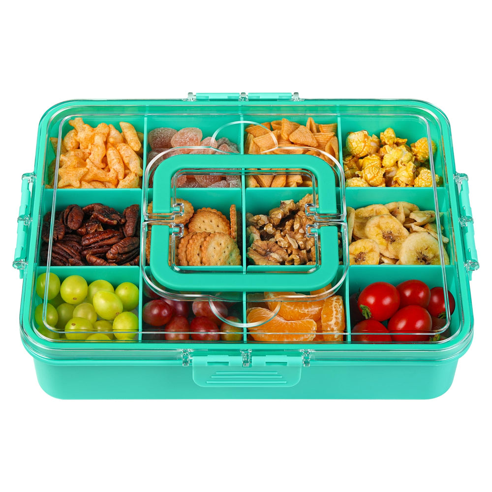 Xyptorix snack box container with adjustable dividers for customizable portions.