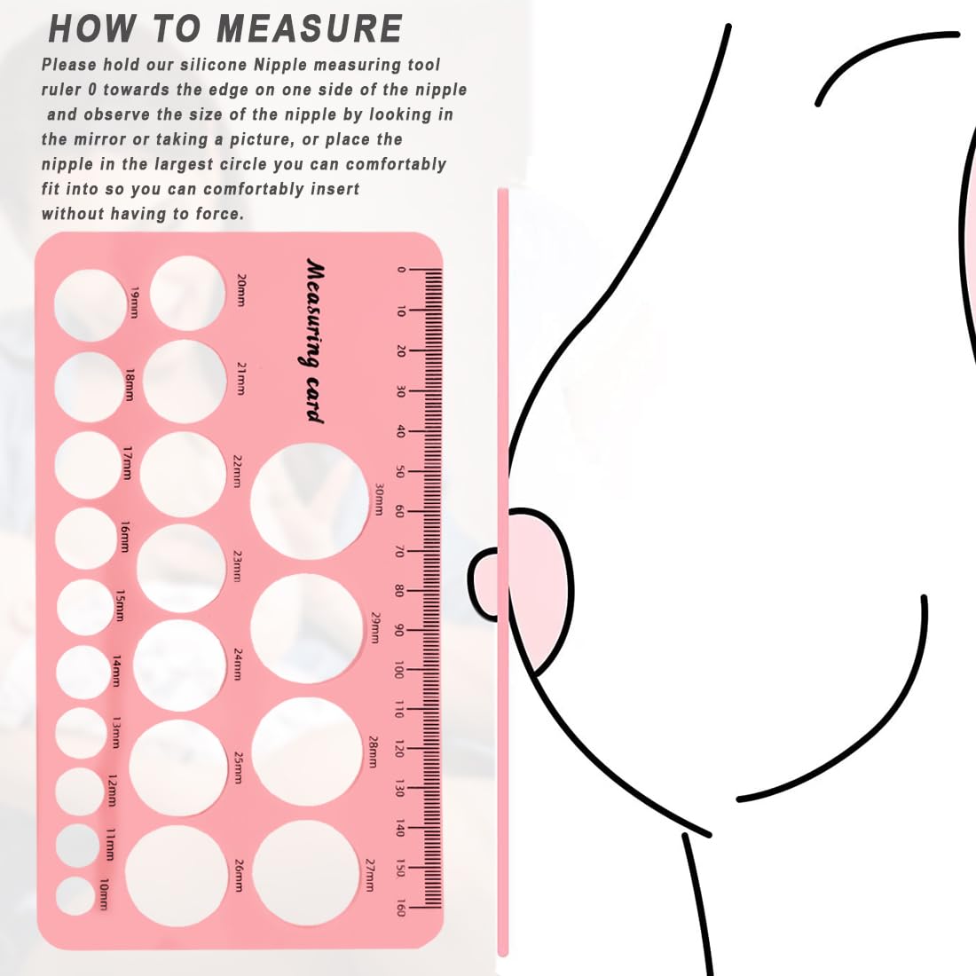 Using XYQMLY nipple ruler to find a comfortable breast pump fit.