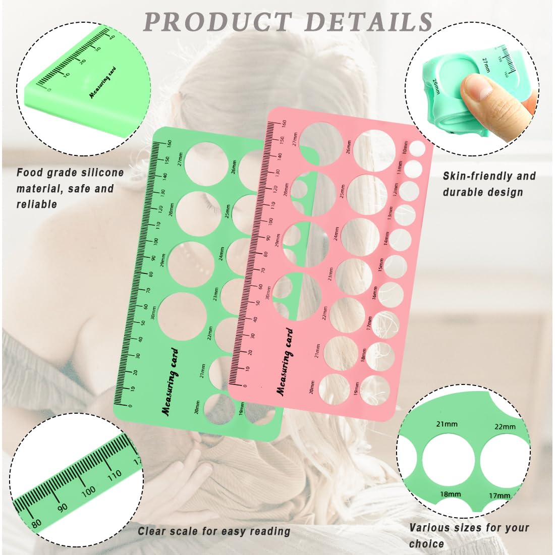 Soft silicone material of XYQMLY nipple ruler in a gentle close-up.