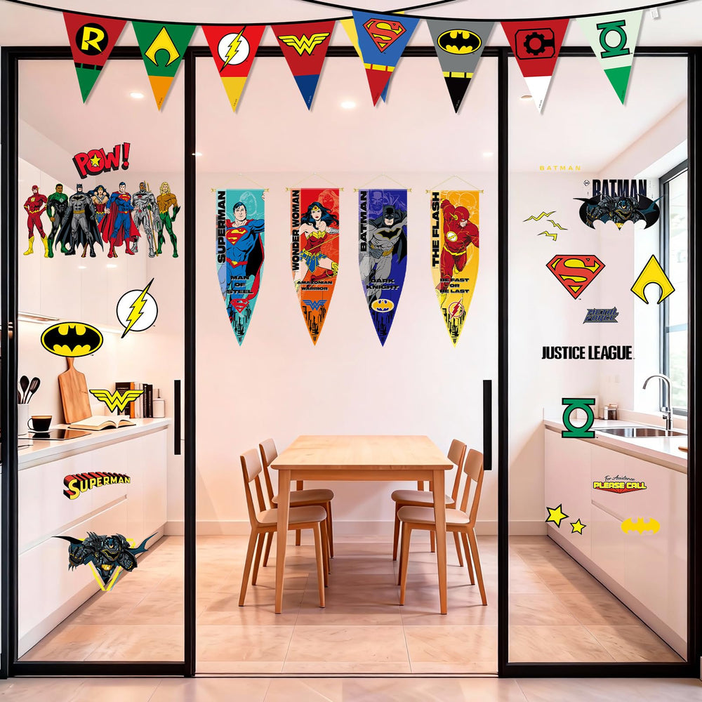 Y-times Batman party decoration decals elevate birthday celebrations with vivid hero imagery.