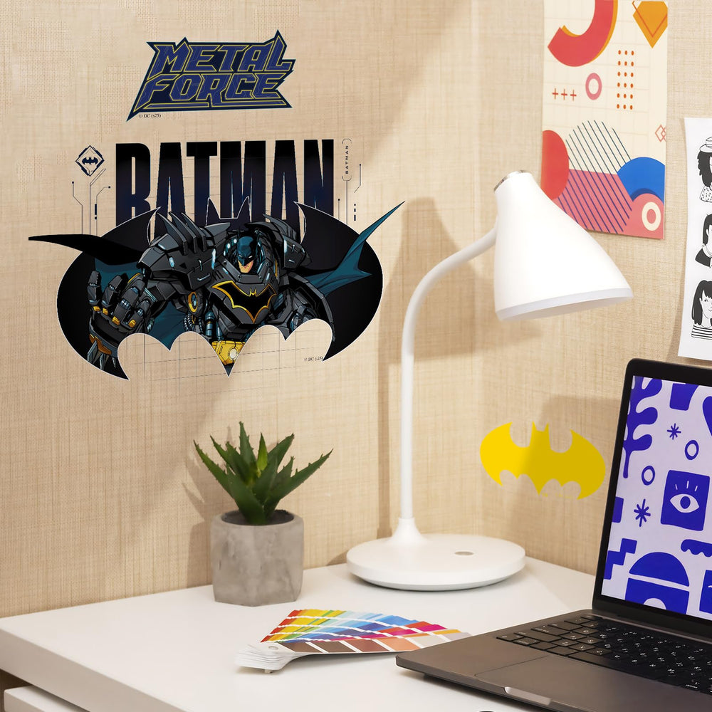 Y-times Batman playroom setup decals inspire imaginative games and organization.