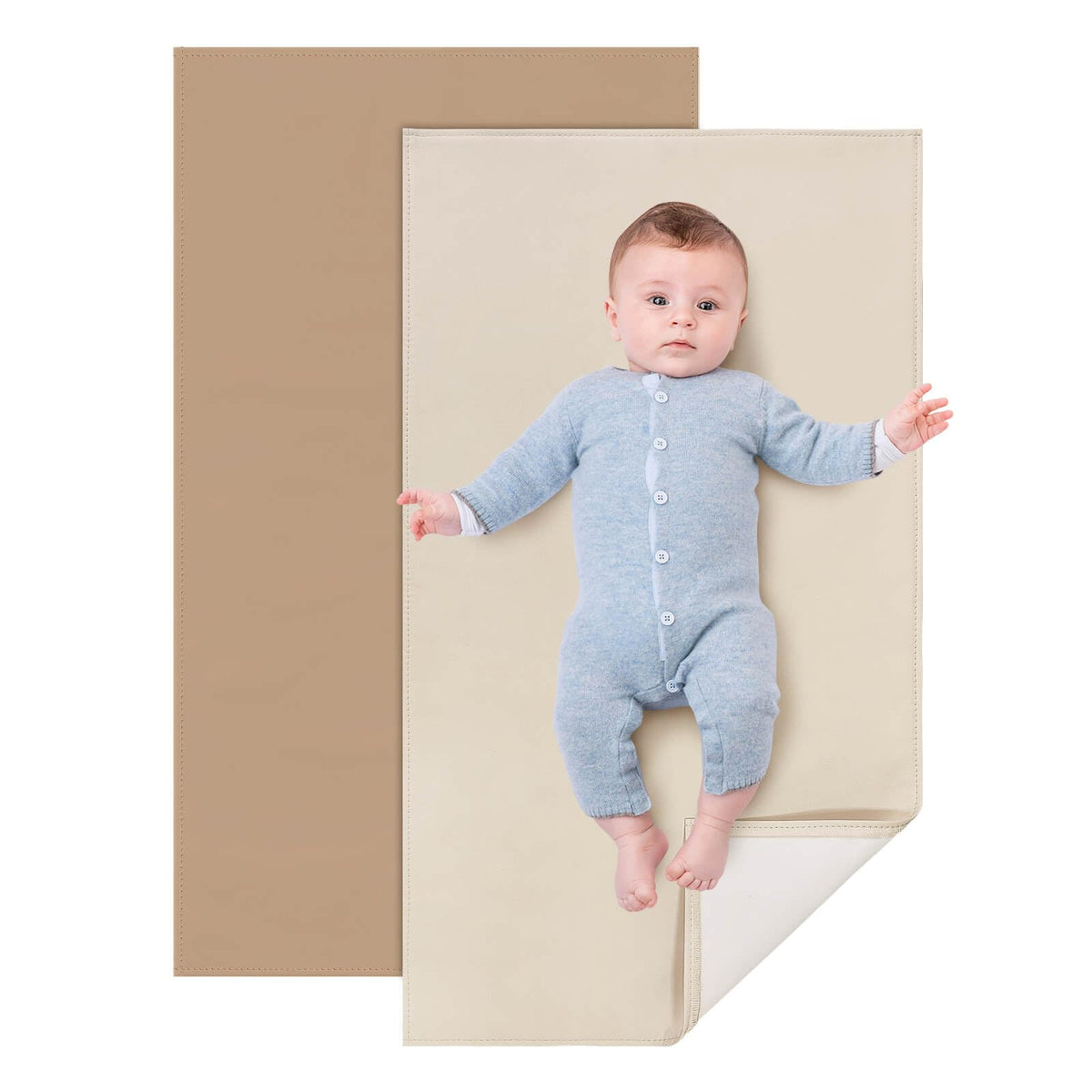 YACODAVO baby leather changing mat folded portable for easy travel and on-the-go changes.
