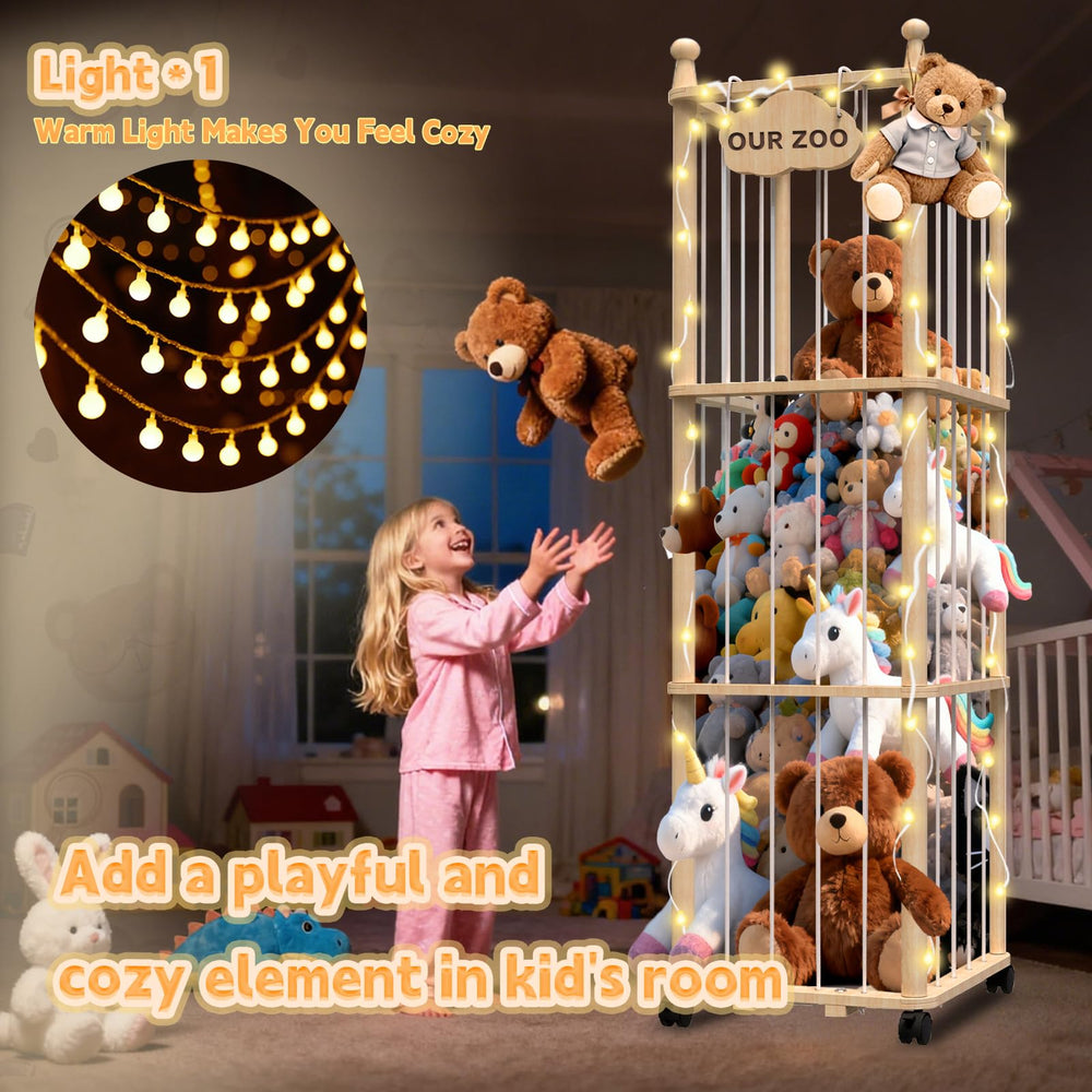 YACONA customizable wooden nameplate personalizes the plush zoo cage for kids.