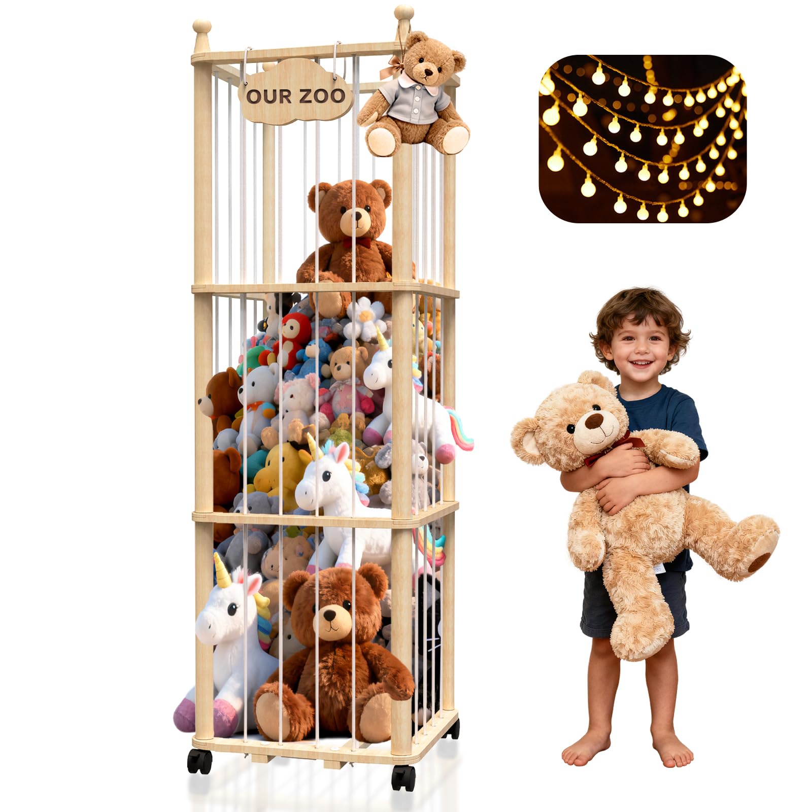 YACONA stuffed animal storage vertical tower offering space-saving organization for nurseries.