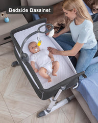 Yacul bassinet height adjustment aligns with varying bed heights